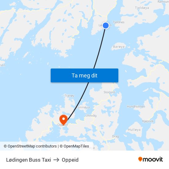 Lødingen Buss Taxi to Oppeid map