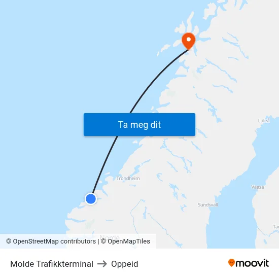 Molde Trafikkterminal to Oppeid map