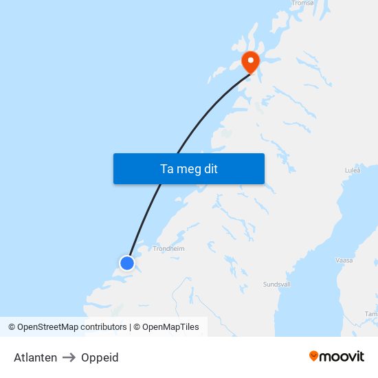 Atlanten to Oppeid map