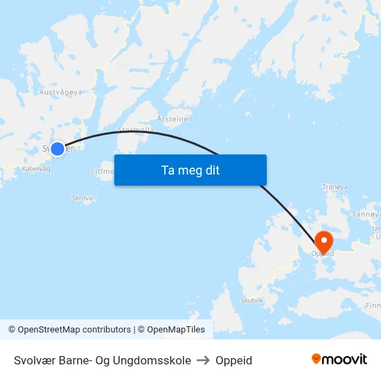 Svolvær Barne- Og Ungdomsskole to Oppeid map