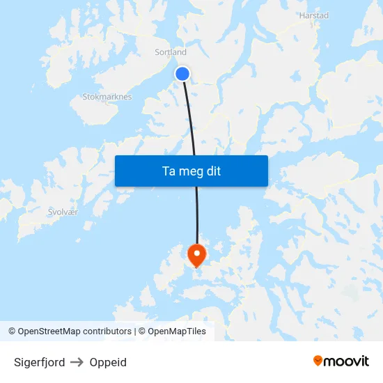 Sigerfjord to Oppeid map