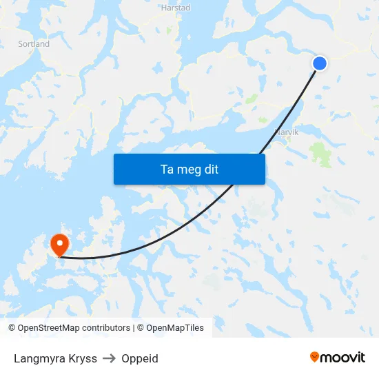 Langmyra Kryss to Oppeid map