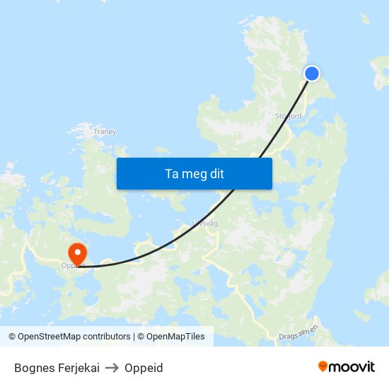 Bognes Ferjekai to Oppeid map