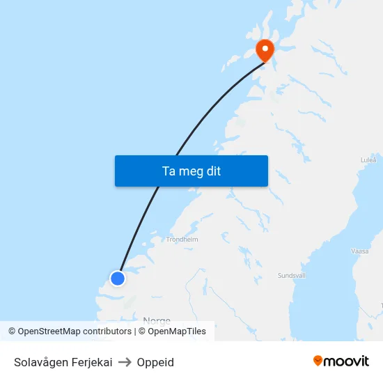 Solavågen Ferjekai to Oppeid map