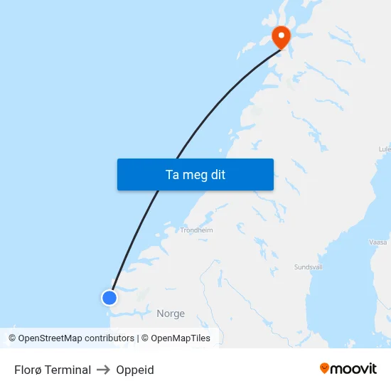 Florø Terminal to Oppeid map