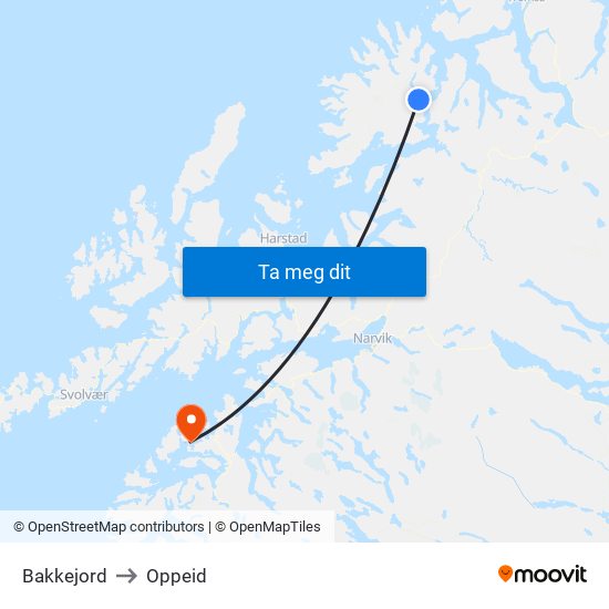 Bakkejord to Oppeid map