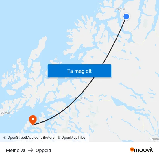 Mølnelva to Oppeid map