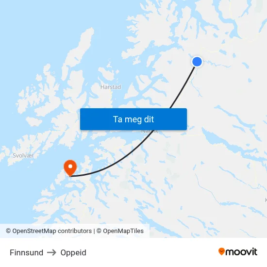 Finnsund to Oppeid map