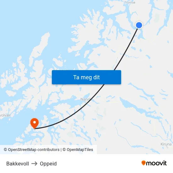 Bakkevoll to Oppeid map