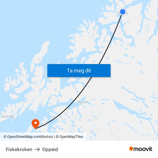 Fiskekroken to Oppeid map