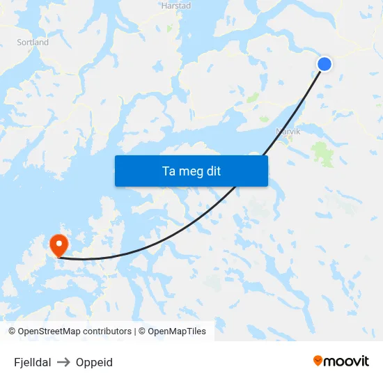 Fjelldal to Oppeid map