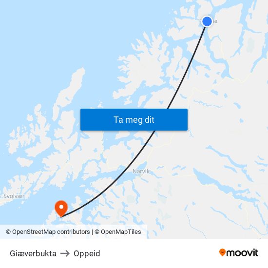 Giæverbukta to Oppeid map