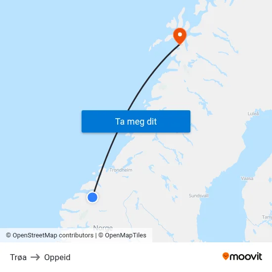 Trøa to Oppeid map