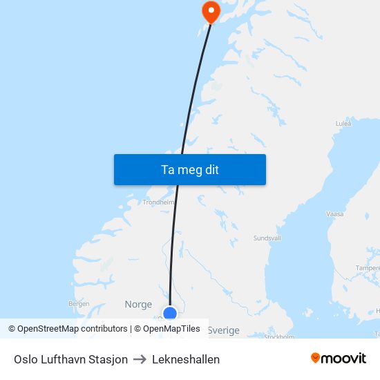 Oslo Lufthavn Stasjon to Lekneshallen map