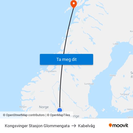 Kongsvinger Stasjon Glommengata to Kabelvåg map