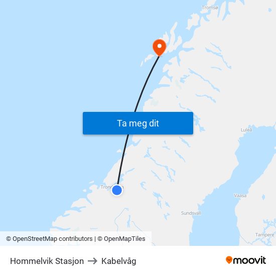 Hommelvik Stasjon to Kabelvåg map