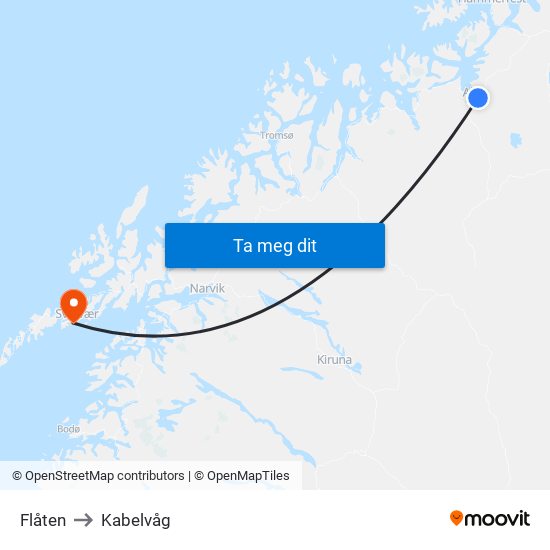 Flåten to Kabelvåg map