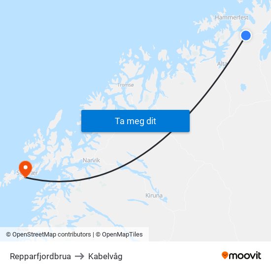 Repparfjordbrua to Kabelvåg map