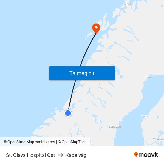 St. Olavs Hospital Øst to Kabelvåg map