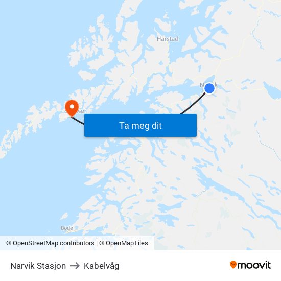 Narvik Stasjon to Kabelvåg map