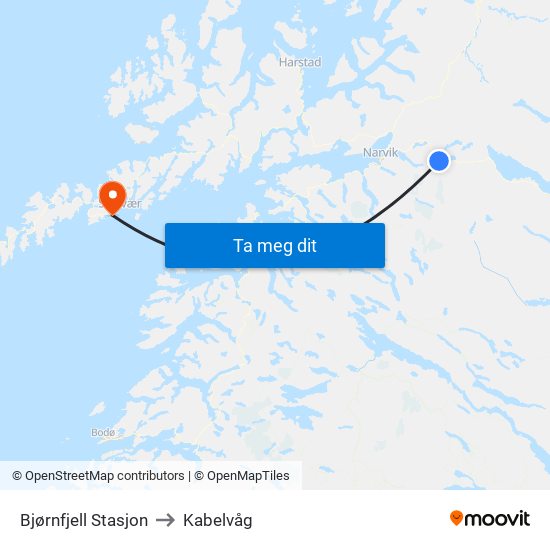 Bjørnfjell Stasjon to Kabelvåg map