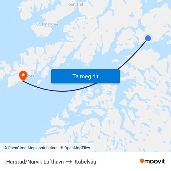 Harstad/Narvik Lufthavn to Kabelvåg map
