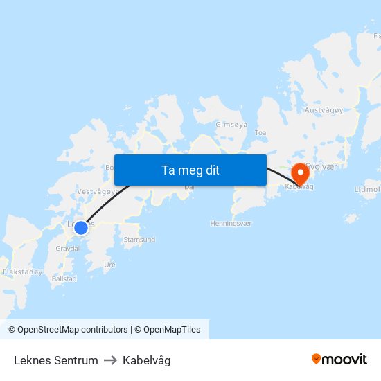 Leknes Sentrum to Kabelvåg map