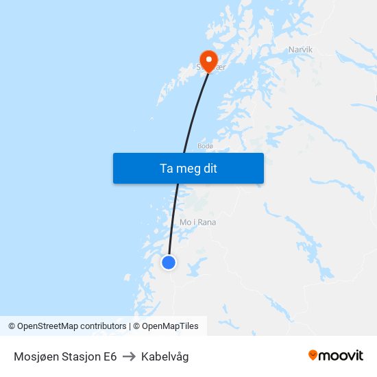 Mosjøen Stasjon E6 to Kabelvåg map