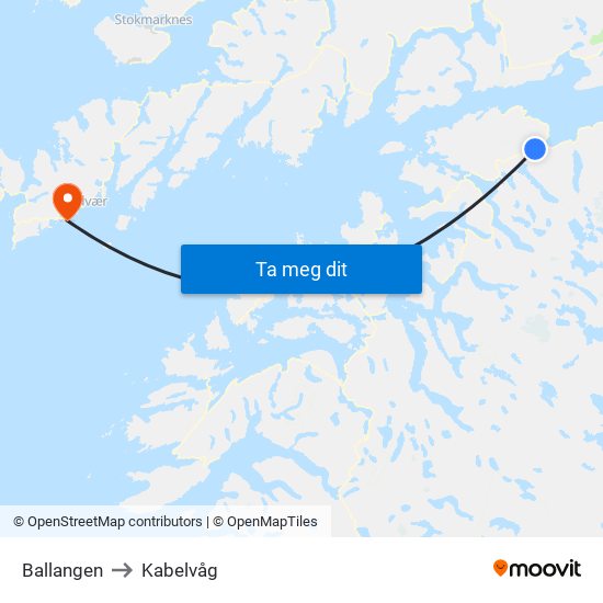 Ballangen to Kabelvåg map