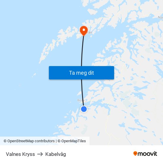 Valnes Kryss to Kabelvåg map