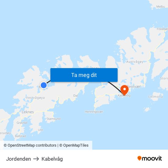 Vikingmuseet to Kabelvåg map