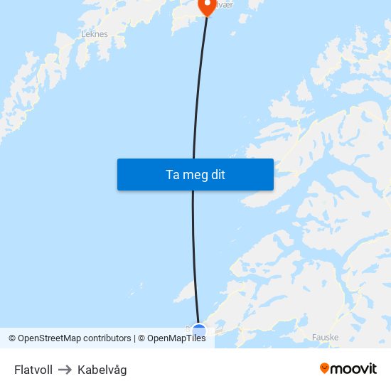 Flatvoll to Kabelvåg map