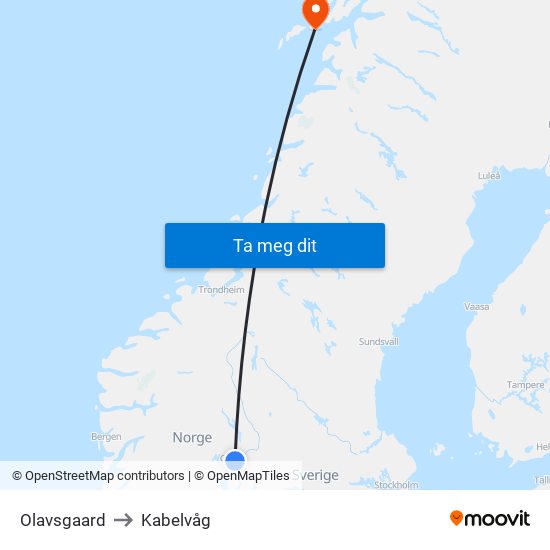 Olavsgaard to Kabelvåg map