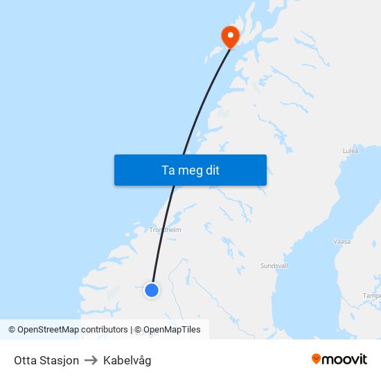 Otta Stasjon to Kabelvåg map