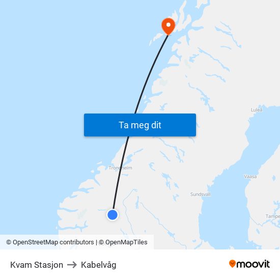 Kvam Stasjon to Kabelvåg map