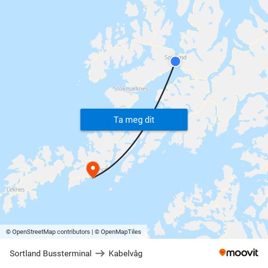 Sortland Bussterminal to Kabelvåg map
