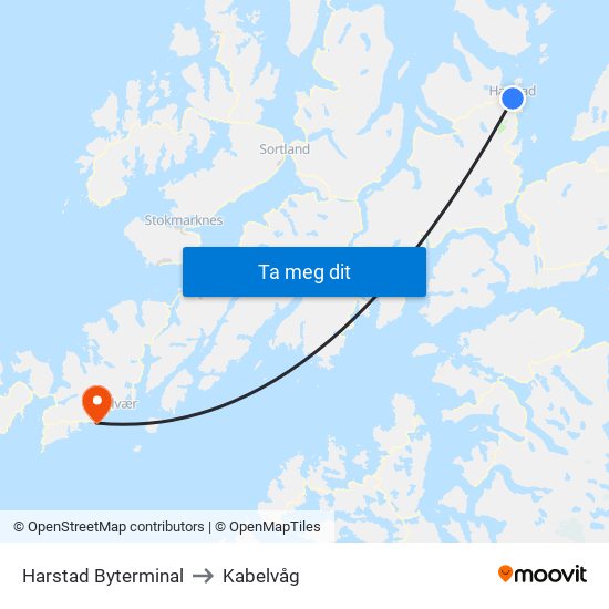 Harstad Byterminal to Kabelvåg map