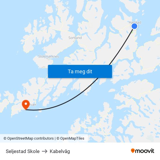 Seljestad Skole to Kabelvåg map