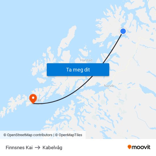 Finnsnes Kai to Kabelvåg map