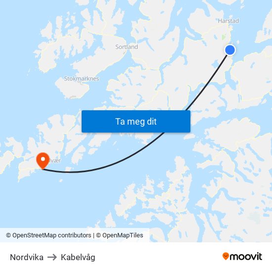 Nordvika to Kabelvåg map