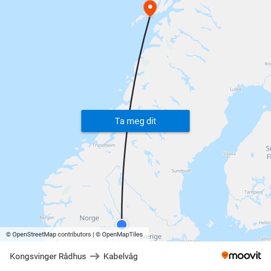 Kongsvinger Rådhus to Kabelvåg map