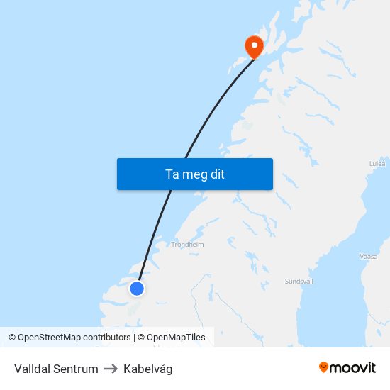 Valldal Sentrum to Kabelvåg map