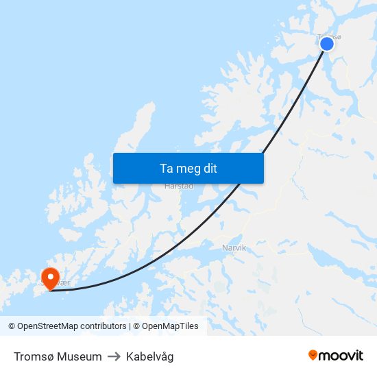 Tromsø Museum to Kabelvåg map
