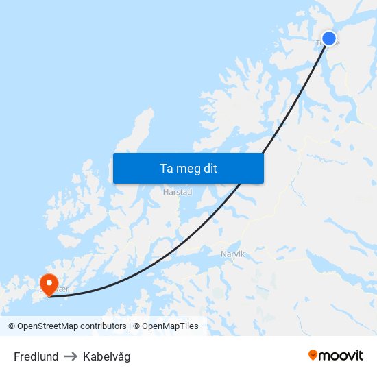 Fredlund to Kabelvåg map