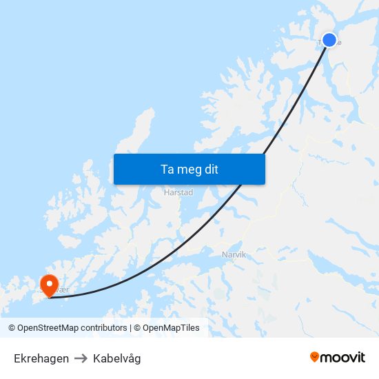 Ekrehagen to Kabelvåg map