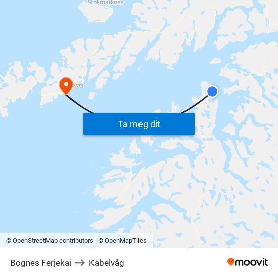 Bognes Ferjekai to Kabelvåg map