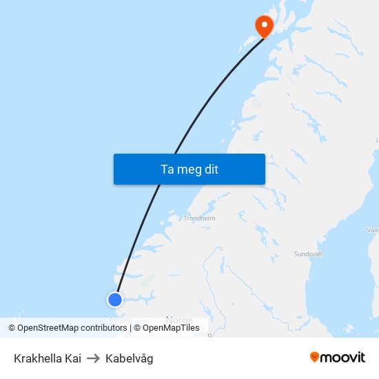 Krakhella Kai to Kabelvåg map