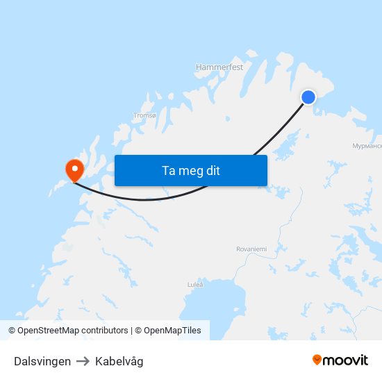 Dalsvingen to Kabelvåg map