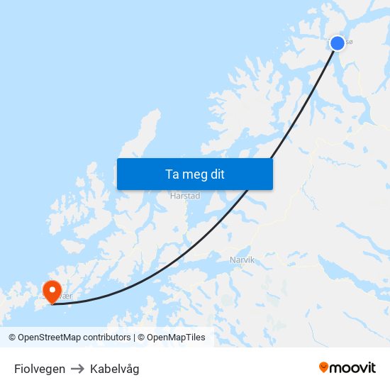 Fiolvegen to Kabelvåg map