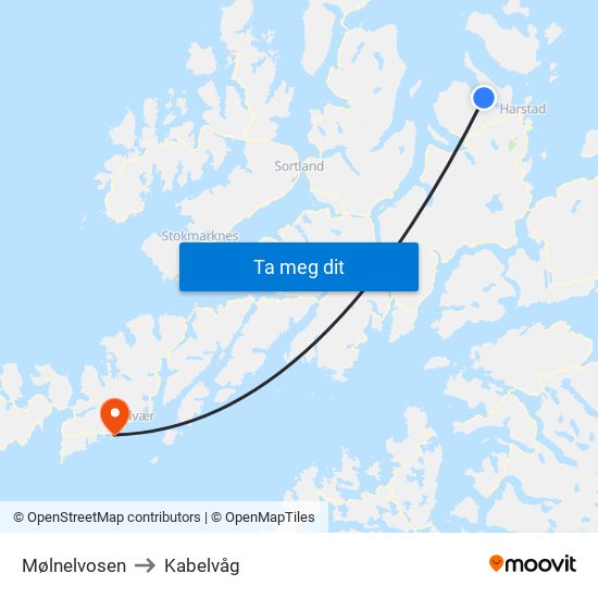 Mølnelvosen to Kabelvåg map